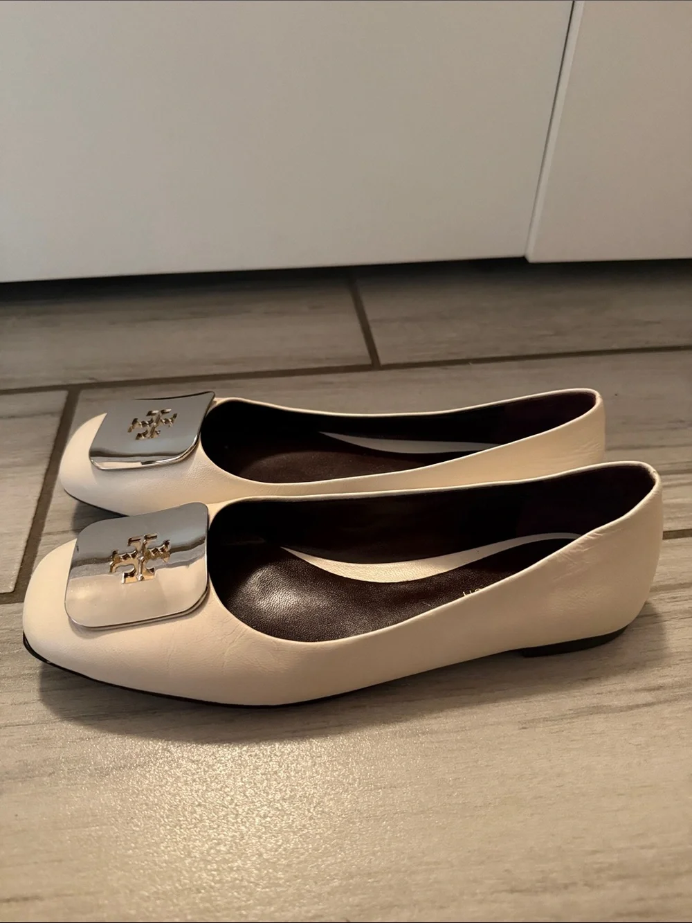 Tory Burch Cream Leather Georgia Ballet Flat